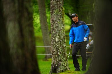 Defending Champion Rikuya Hoshino made a fist pump at 9th barely saving a double bogey